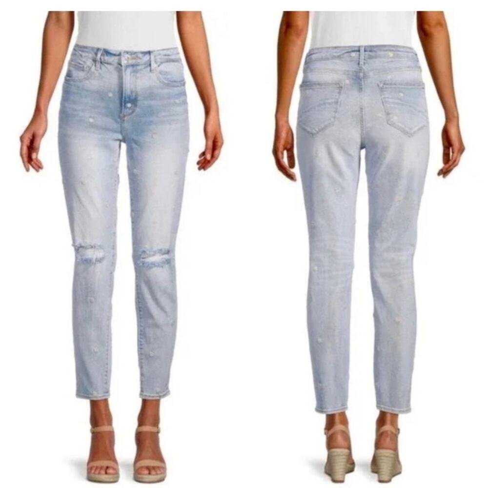 DRIFTWOOD Gizelle High Rise Embroidered Dizzy Daisy Distressed Light Wash Jeans